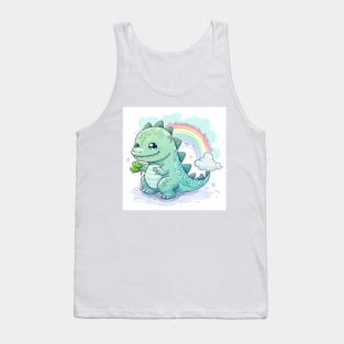 Cute Godzilla happy mood in kawaii cartoon style with rainbow Tank Top